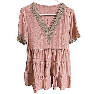 Cottagecore Womens Size M New Boho Eyelet Top Tiered Tunic Lace Trim Prairiecore